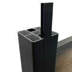 black aluminum composite fence post with modern fence panel detail