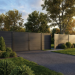 Black Composite fence single gate and a double gate in a driwave