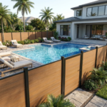 Composite fence for swimming pool with gate