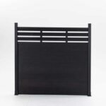 Modern black composite fence with horizontal planks, offering privacy and light, supported by sleek black posts - NJ 650