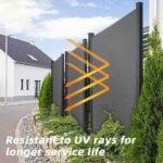 Silver gray composite fence with horizontal slats, black square posts, 6ft tall, durable co-extrusion design in NJ.