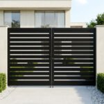 full open slatted aluminum double gate semi privacy modern yard entrance