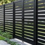 modern aluminum double gate semi privacy slatted design outdoor fencing gate