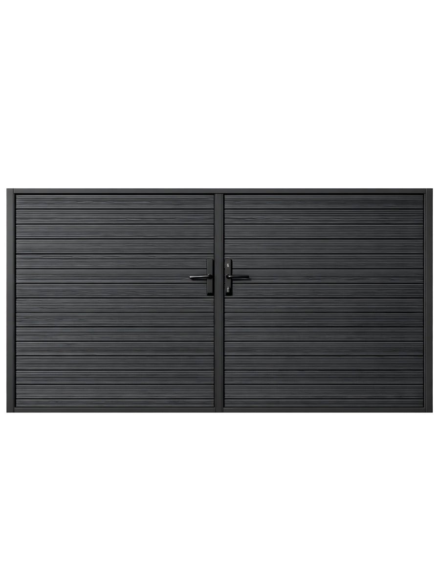 10 ft x 6 ft black aluminum full privacy double gate for driveway