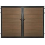 Walnut composite panel fence gate 10 ft wide 6 ft high modern outdoor privacy gate