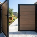 Heavy duty composite fence gate walnut color 10x6 ft for driveway and backyard