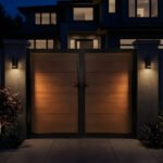 Composite privacy fence gate walnut color 10 ft wide 6 ft tall for home exterior