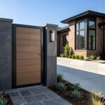 Modern walnut color single fence gate made from WPC composite material