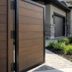 Outdoor WPC fence gate single walnut color 4x6 ft durable composite gate