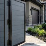 Contemporary light gray fence gate made from WPC composite material