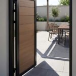 Walnut composite fence gate surface detail weatherproof outdoor material
